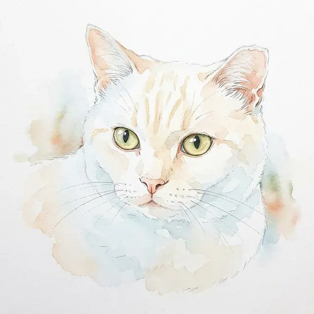 White long-haired cat, Watercolor